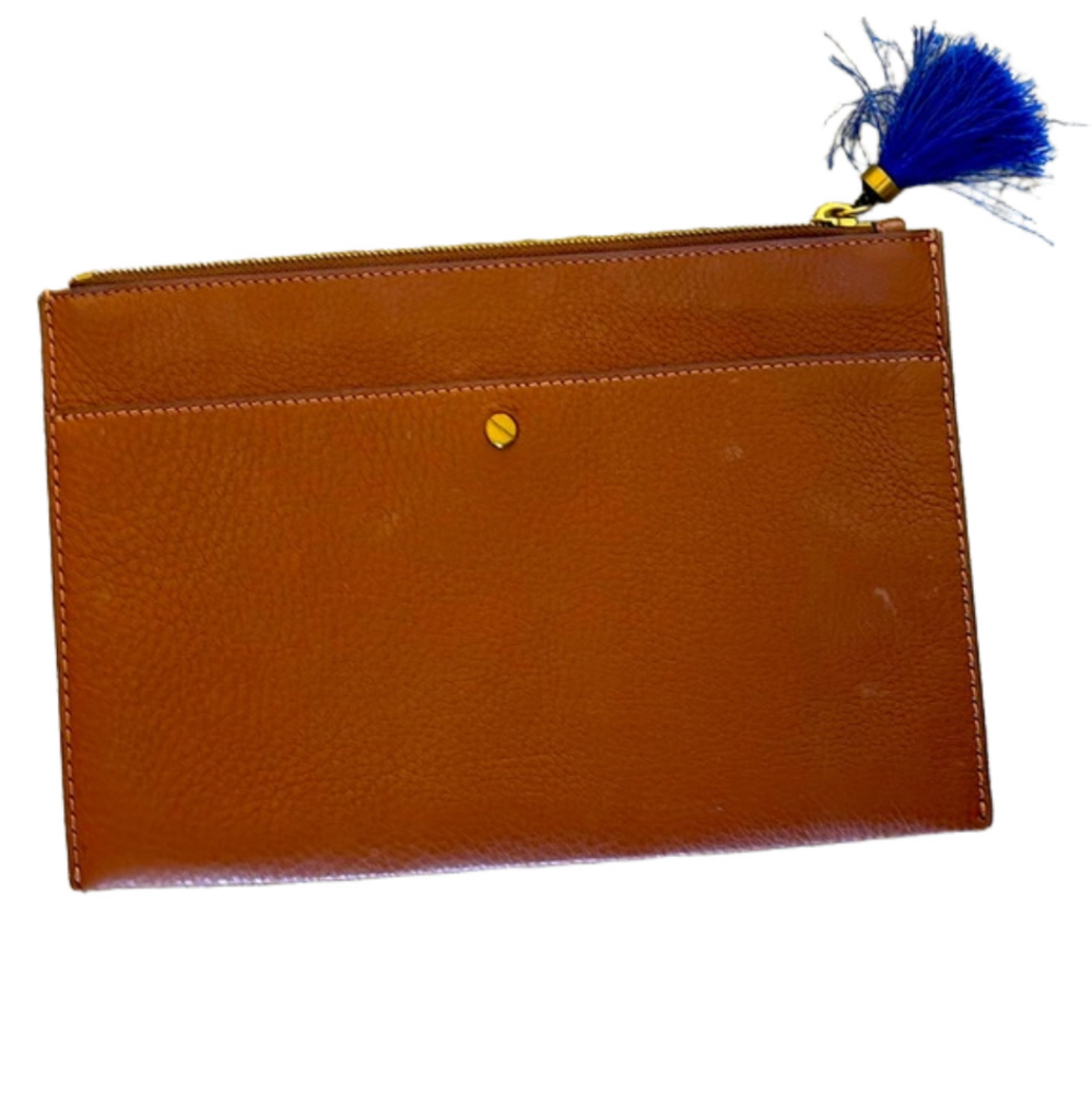 J. Crew Italian leather clutch with blue tassel